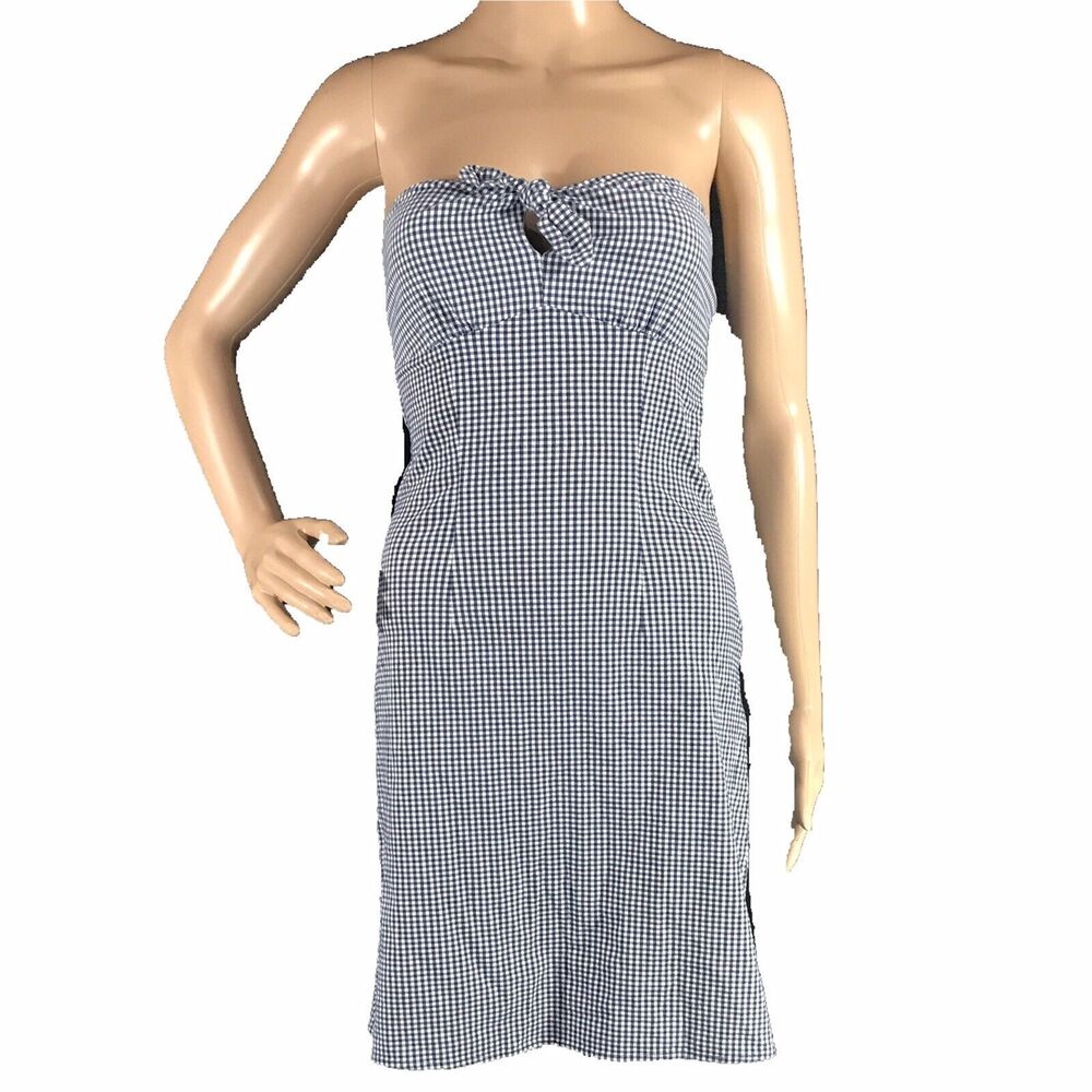 Forever Dress XS Blue White Checker‎ Tie Strapless Party Beach Picnic Cute